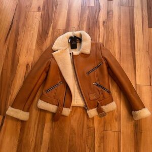 Women's Brown Shearling Leather Jacket - Chestnut Brown